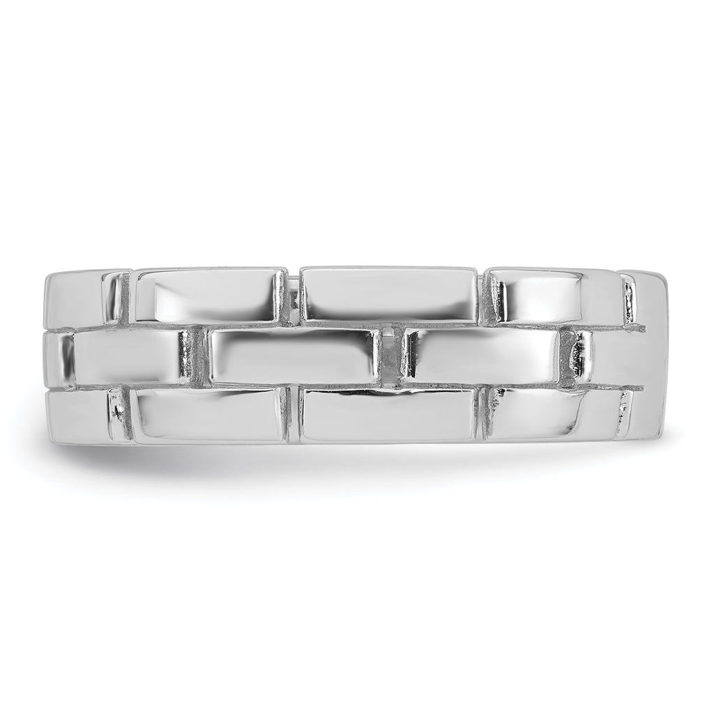 Sterling Silver Rhodium-plated Polished 5.8mm Brick Pattern Size 8 Ring