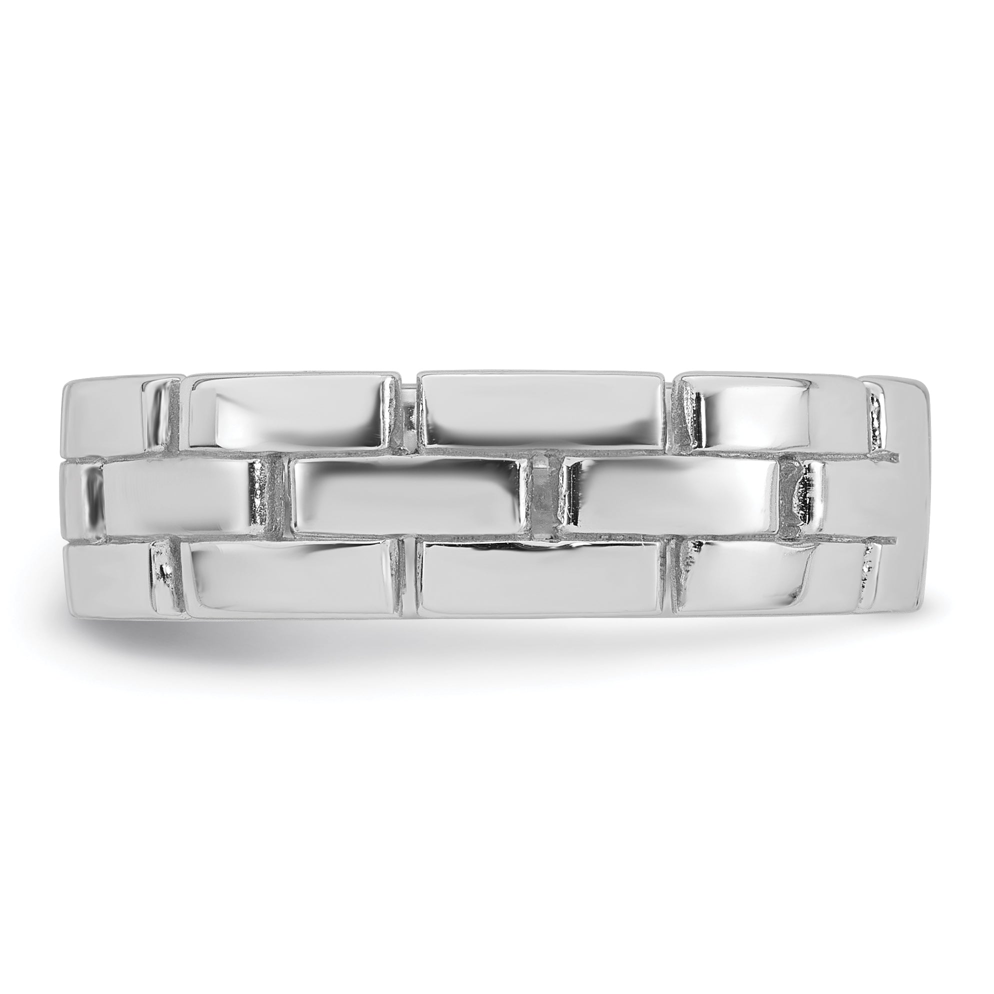 Sterling Silver Rhodium-plated Polished 5.8mm Brick Pattern Size 8 Ring
