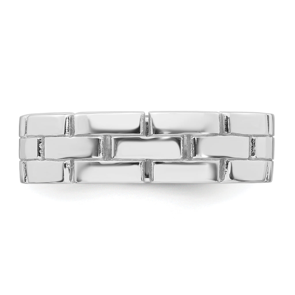Sterling Silver Rhodium-plated Polished 5.8mm Brick Pattern Size 8 Ring