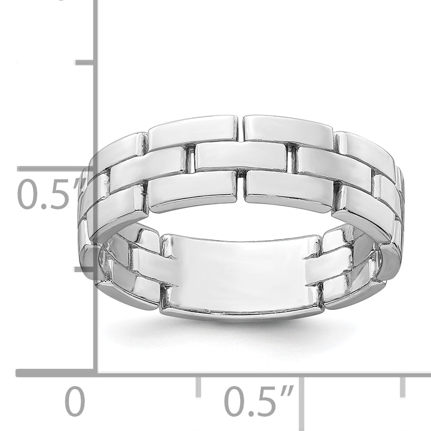 Sterling Silver Rhodium-plated Polished 5.8mm Brick Pattern Size 8 Ring
