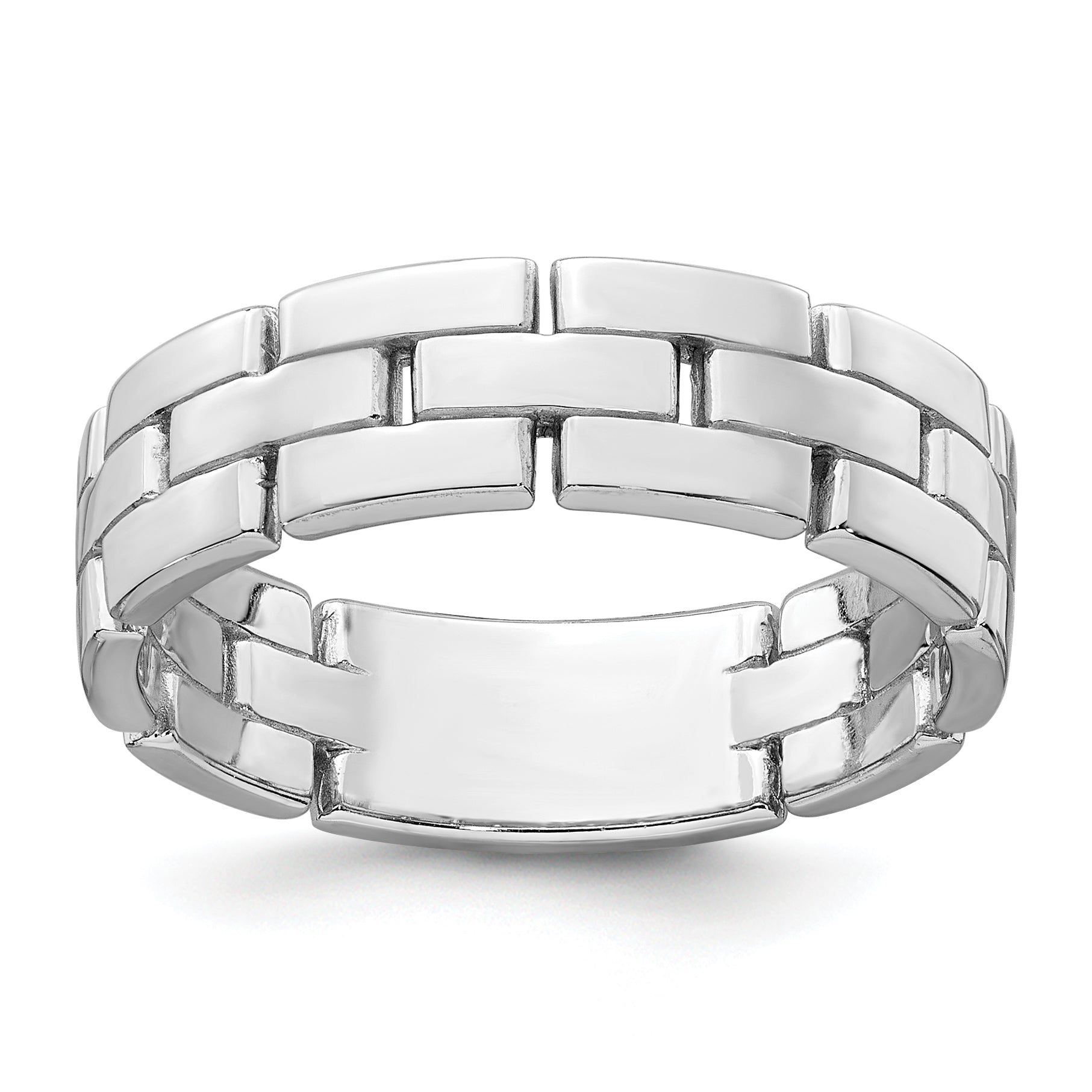 Sterling Silver Rhodium-plated Polished 5.8mm Brick Pattern Size 8 Ring Main image