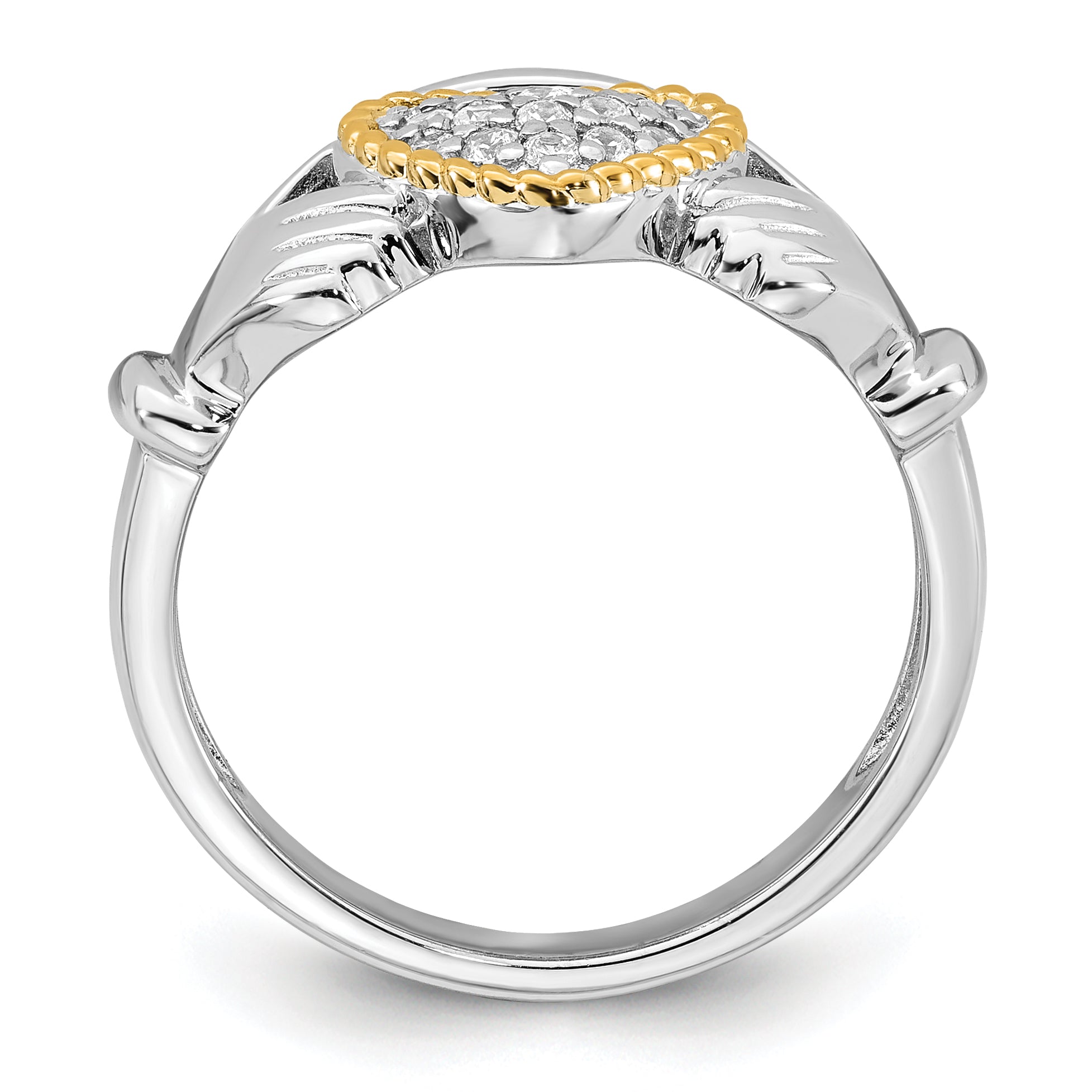 Sterling Silver Rhodium-Plated with 14k Accent Polished Cubic Zirconi Size 7 Claddagh Ring Secondary image