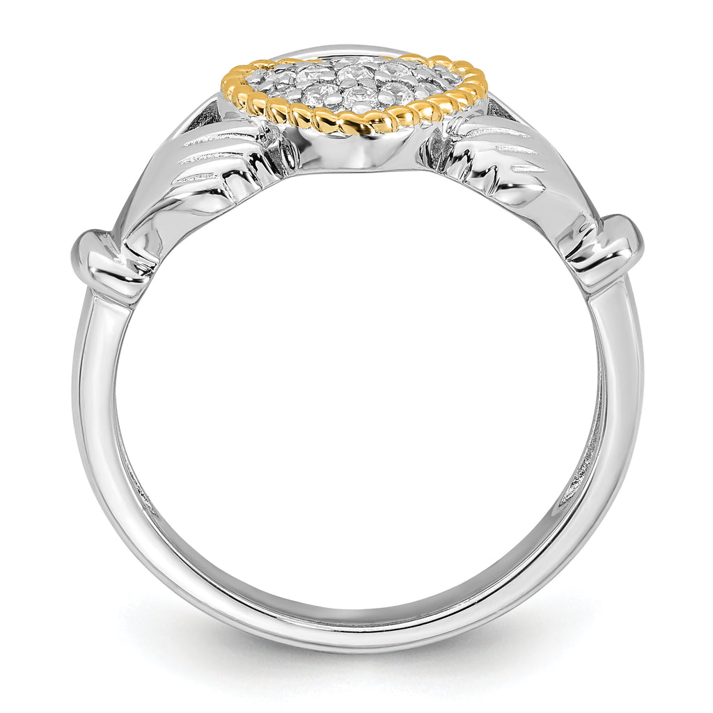 Sterling Silver Rhodium-Plated with 14k Accent Polished Cubic Zirconi Size 7 Claddagh Ring
