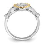Sterling Silver Rhodium-Plated with 14k Accent Polished Cubic Zirconi Size 7 Claddagh Ring