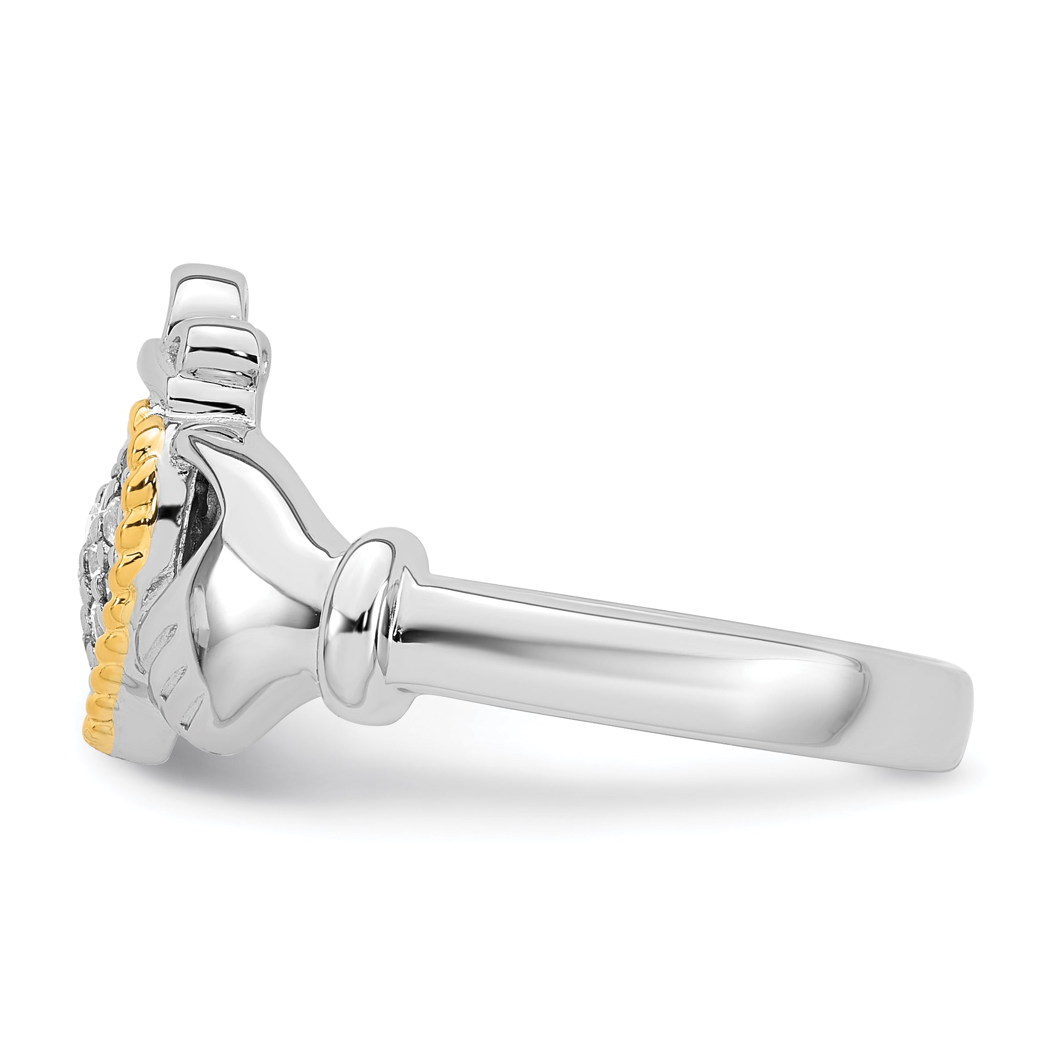 Sterling Silver Rhodium-Plated with 14k Accent Polished Cubic Zirconi Size 7 Claddagh Ring