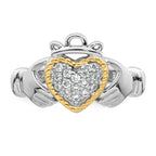 Sterling Silver Rhodium-Plated with 14k Accent Polished Cubic Zirconi Size 7 Claddagh Ring