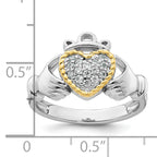 Sterling Silver Rhodium-Plated with 14k Accent Polished Cubic Zirconi Size 7 Claddagh Ring