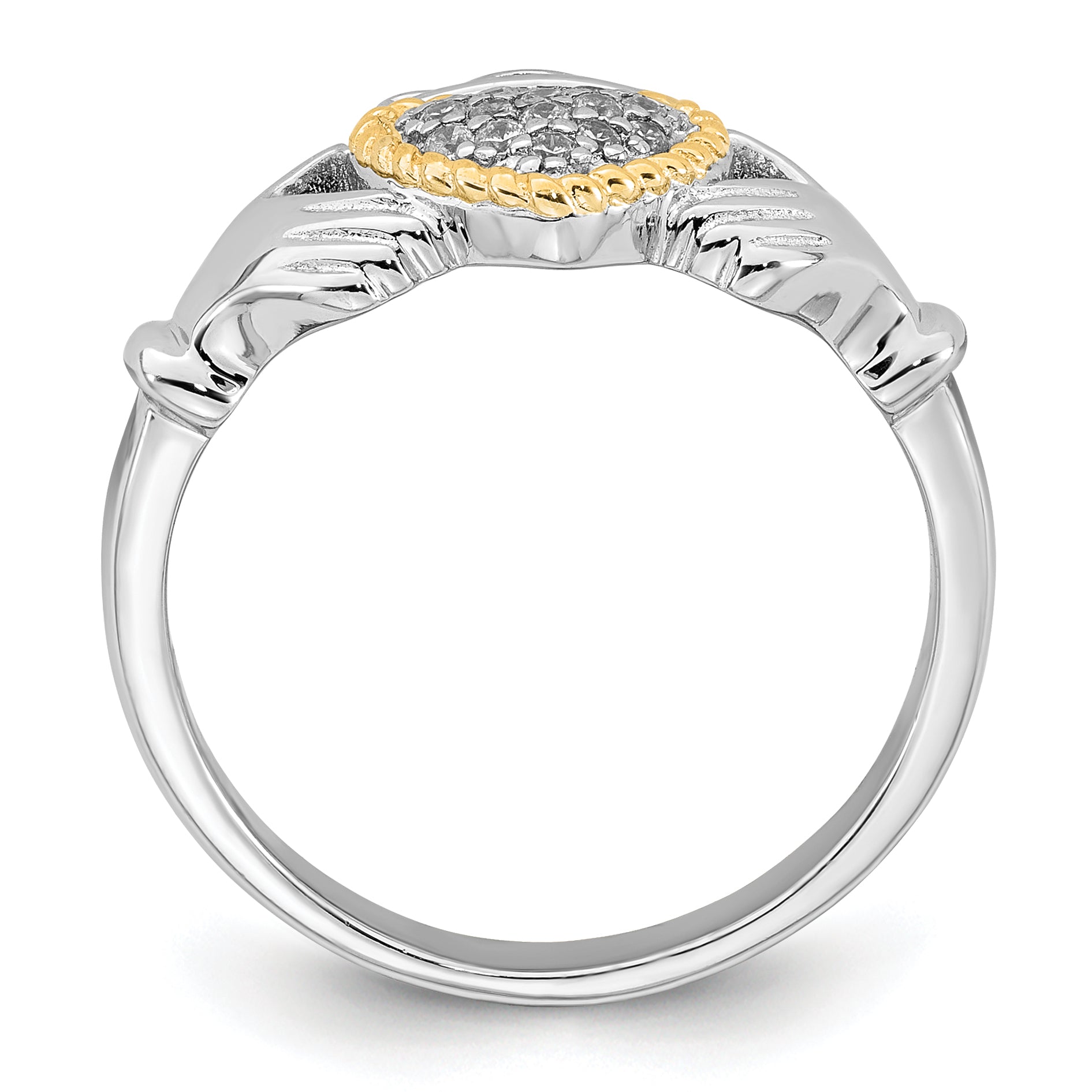 Sterling Silver Rhodium-plated with 14k Accent Polished CZ Size 6 Claddagh Ring Secondary image