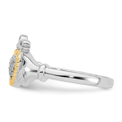 Sterling Silver Rhodium-plated with 14k Accent Polished CZ Size 8 Claddagh Ring