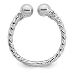 Sterling Silver Rhodium-plated Polished and Twisted CZ Ball End Size 8 Ring