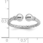Sterling Silver Rhodium-plated Polished and Twisted CZ Ball End Size 8 Ring