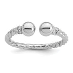 Sterling Silver Rhodium-plated Polished and Twisted CZ Ball End Size 8 Ring