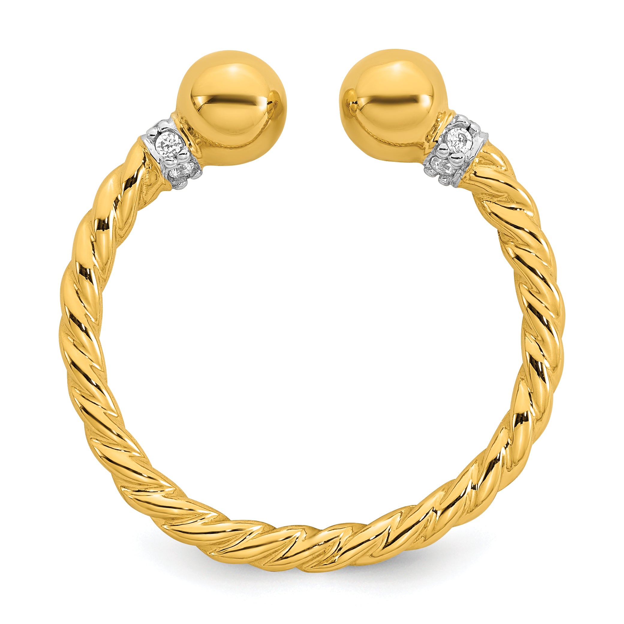 Sterling Silver Gold-plated Polished and Twisted CZ Ball End Size 8 Ring