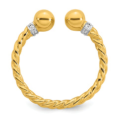 Sterling Silver Gold-plated Polished and Twisted CZ Ball End Size 8 Ring