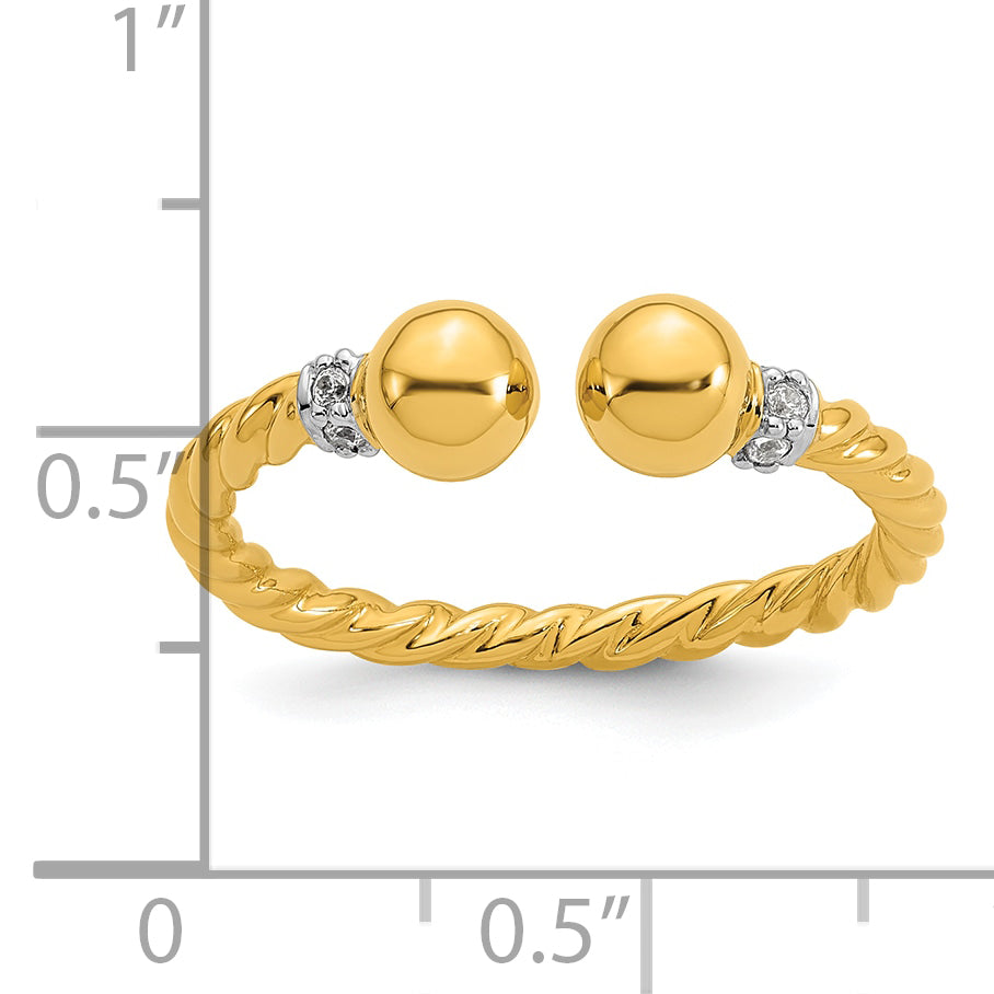 Sterling Silver Gold-plated Polished and Twisted CZ Ball End Size 8 Ring