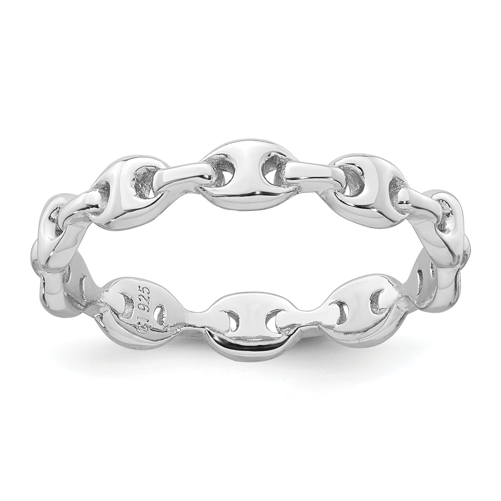 Sterling Silver Rhodium-plated Polished Mariner Link Size 8 Ring