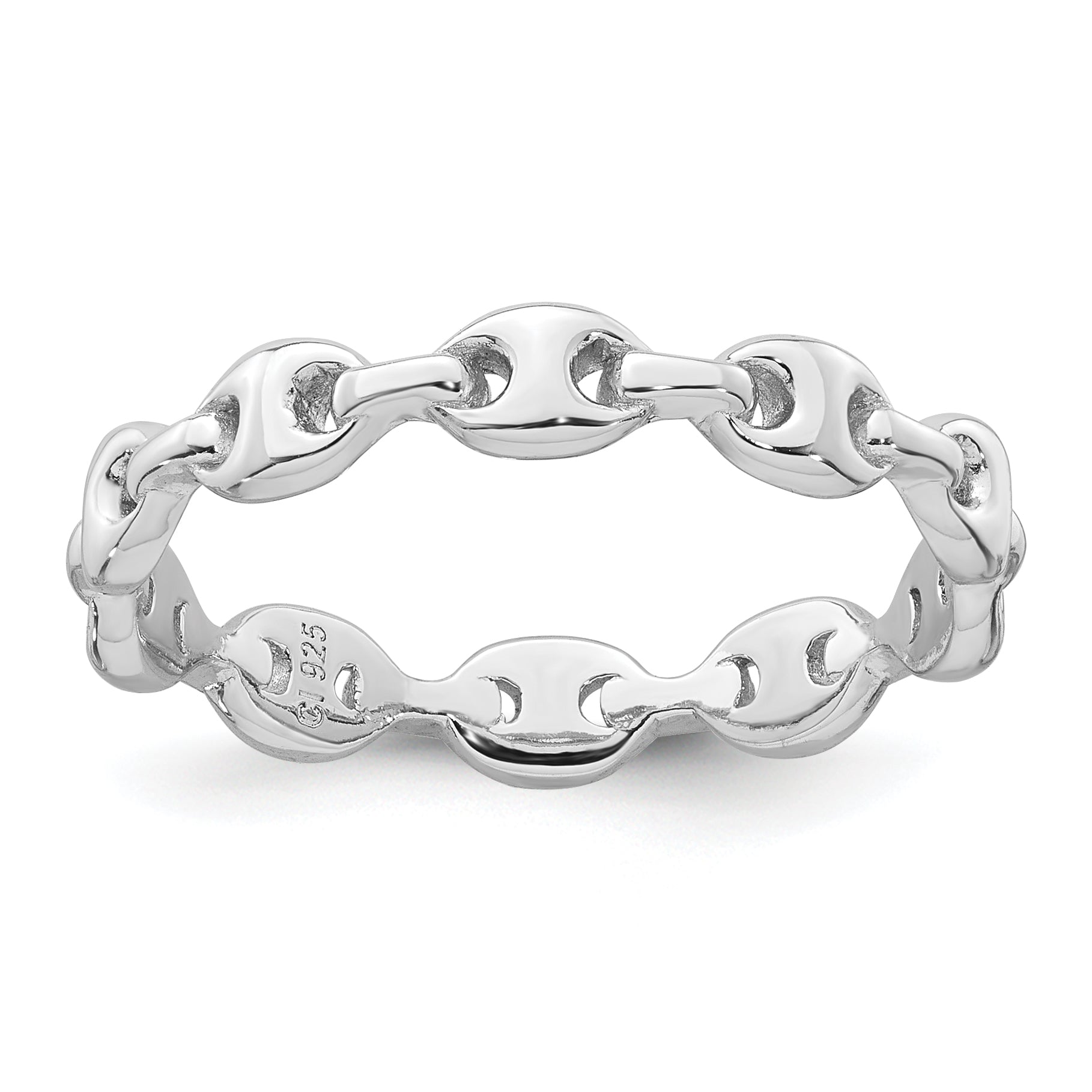 Sterling Silver Rhodium-plated Polished Mariner Link Size 8 Ring