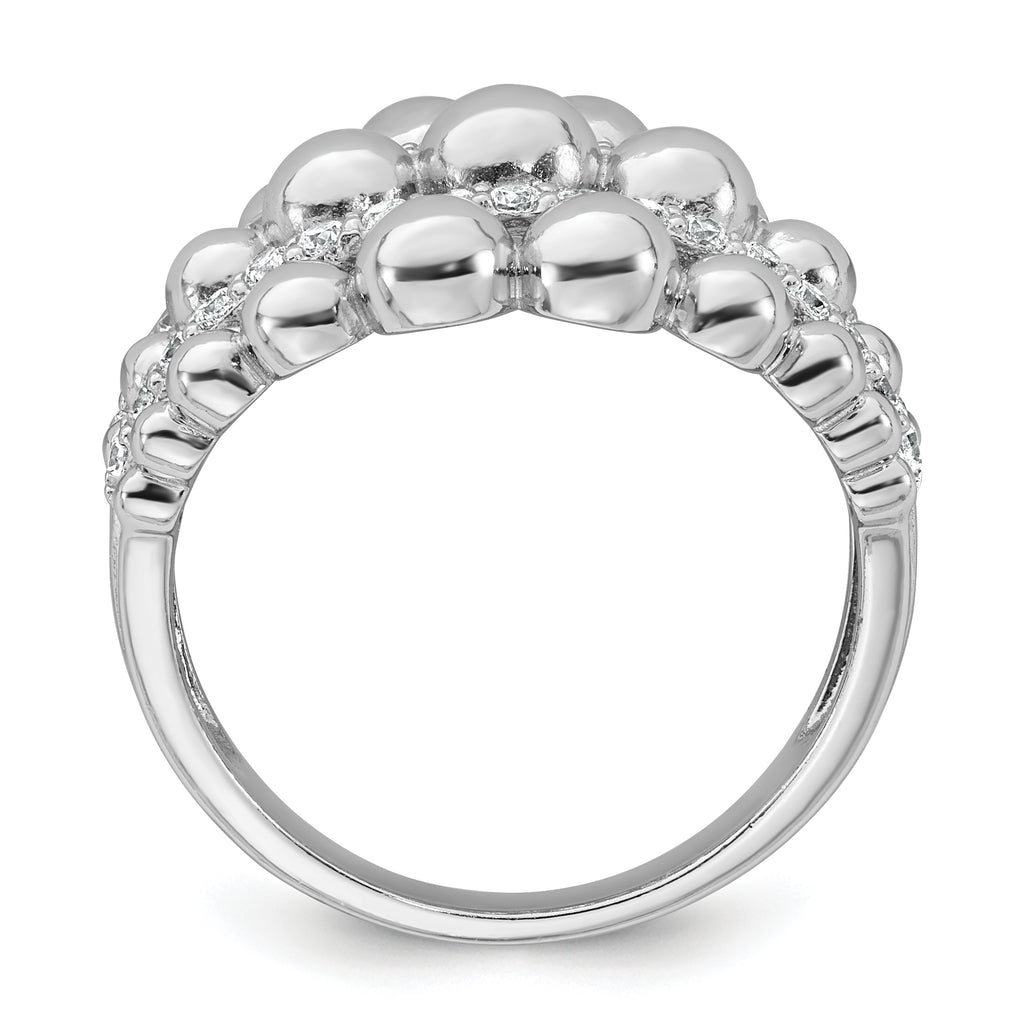 Sterling Silver Rhodium-plated Polished Graduated Beaded Fancy CZ Size 8 Ring