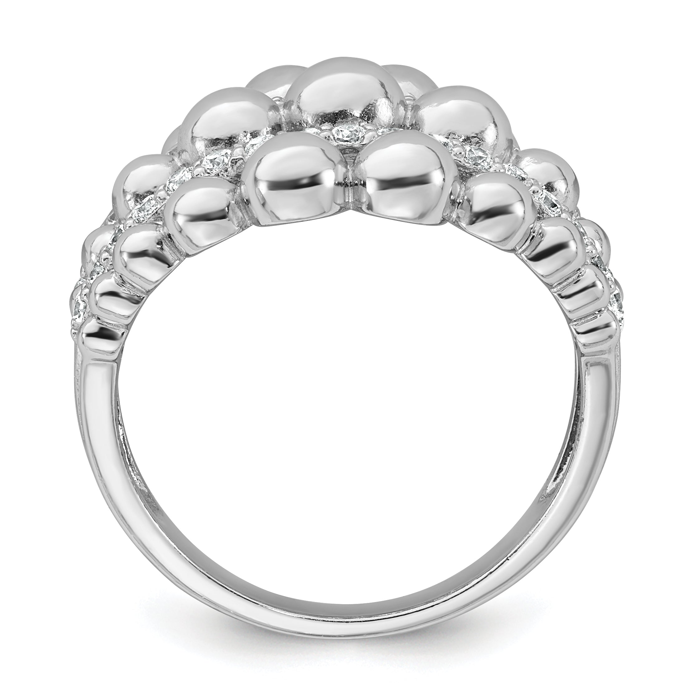 Sterling Silver Rhodium-plated Polished Graduated Beaded Fancy CZ Size 8 Ring