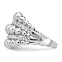 Sterling Silver Rhodium-plated Polished Graduated Beaded Fancy CZ Size 8 Ring