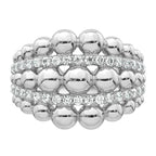 Sterling Silver Rhodium-plated Polished Graduated Beaded Fancy CZ Size 8 Ring