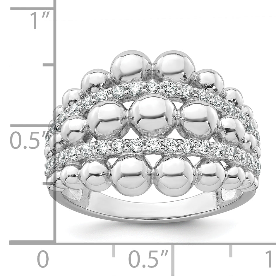 Sterling Silver Rhodium-plated Polished Graduated Beaded Fancy CZ Size 8 Ring