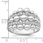 Sterling Silver Rhodium-plated Polished Graduated Beaded Fancy CZ Size 8 Ring