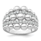 Sterling Silver Rhodium-plated Polished Graduated Beaded Fancy CZ Size 8 Ring