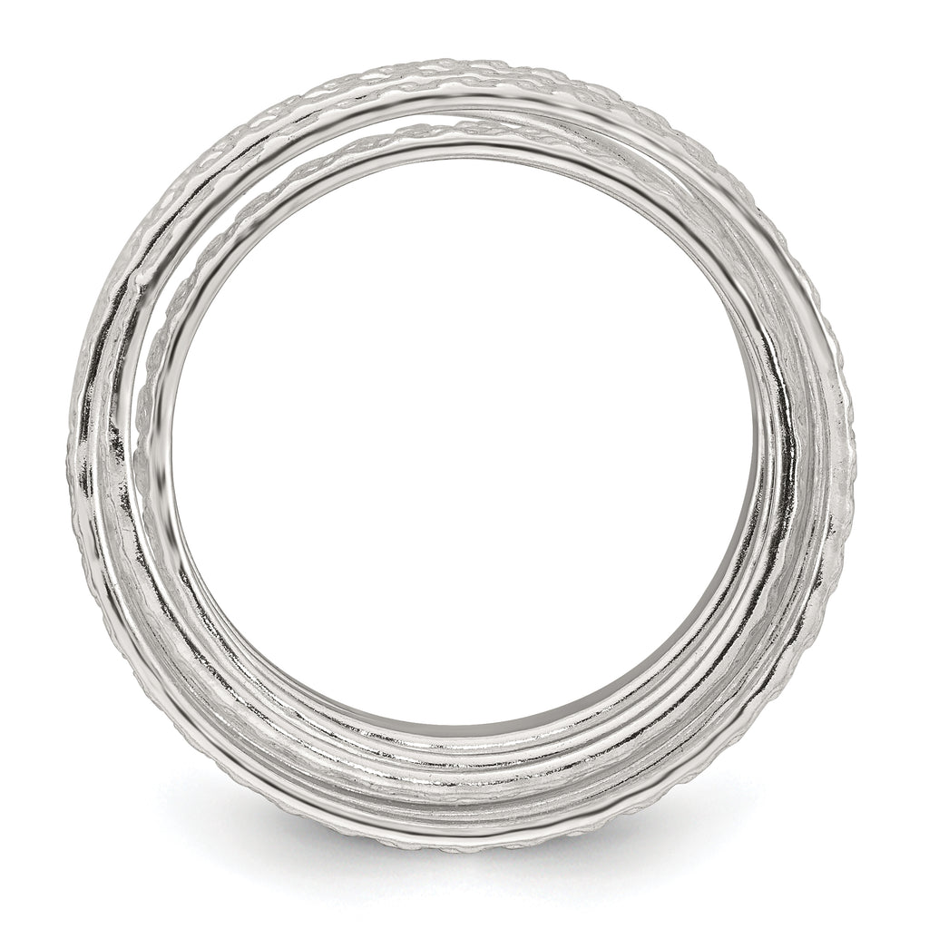 Sterling Silver Polished and Textured Wrapped Spring Size 8 Flexible Ring