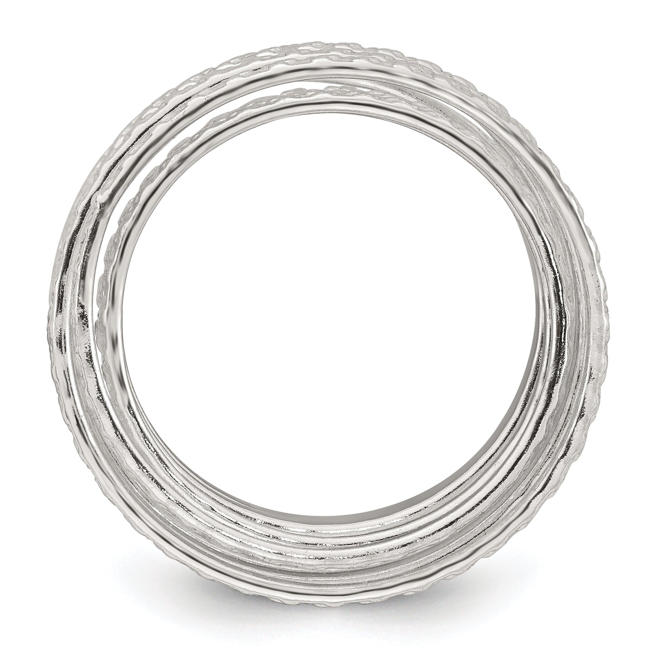 Sterling Silver Polished and Textured Wrapped Spring Size 8 Flexible Ring