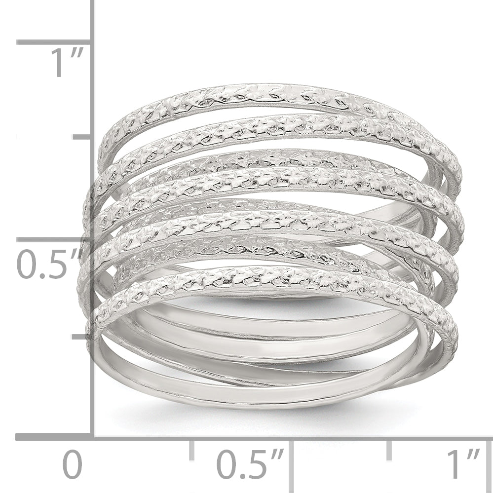 Sterling Silver Polished and Textured Wrapped Spring Size 8 Flexible Ring