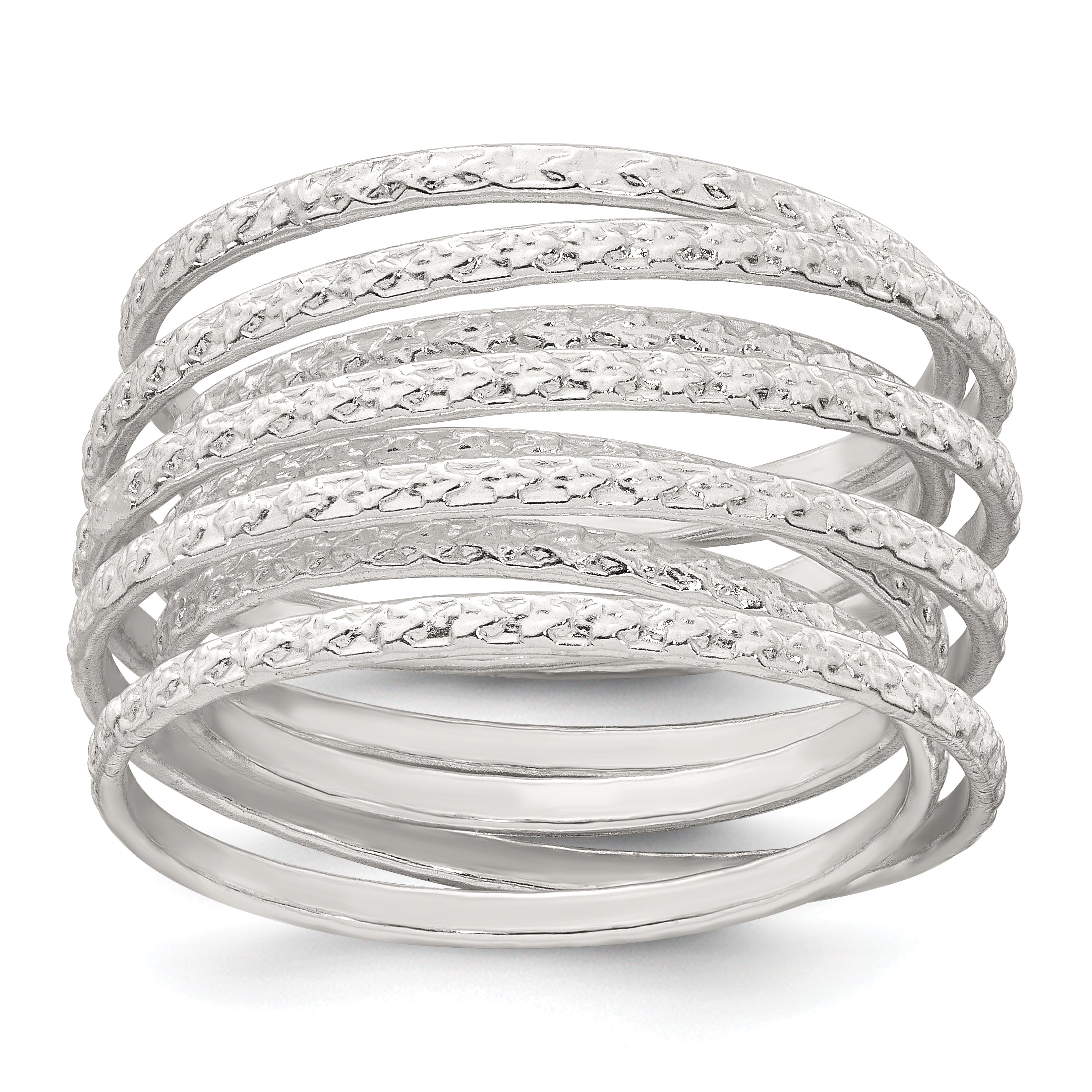 Sterling Silver Polished and Textured Wrapped Spring Size 8 Flexible Ring