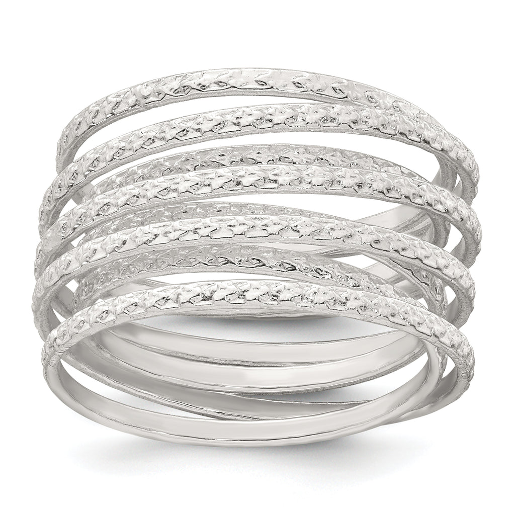 Sterling Silver Polished and Textured Wrapped Spring Size 7 Flexible Ring