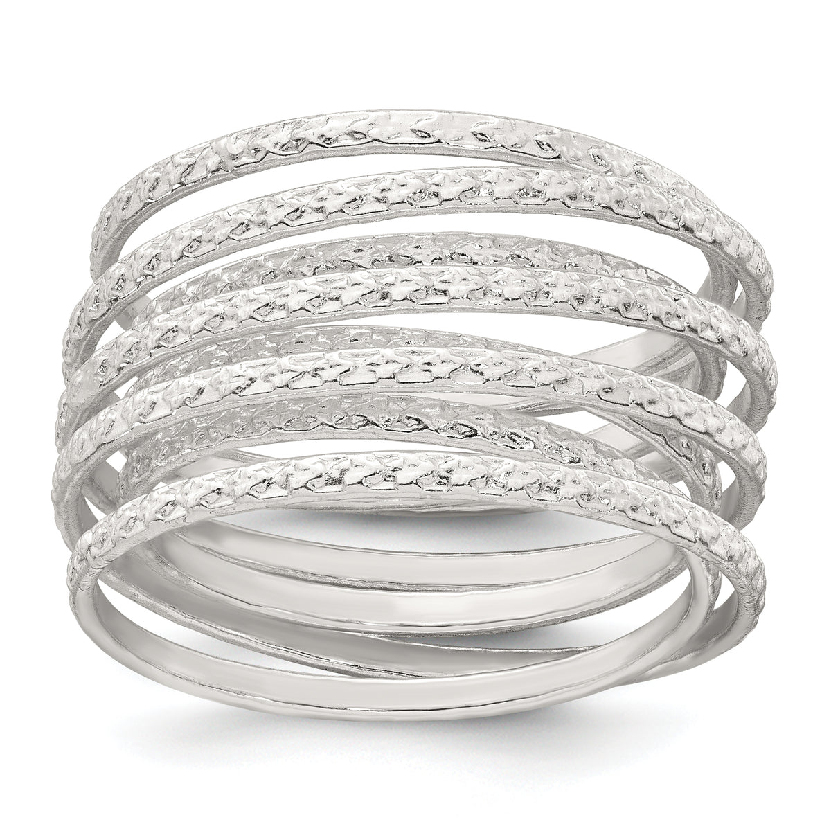 Sterling Silver Polished and Textured Wrapped Spring Size 7 Flexible Ring