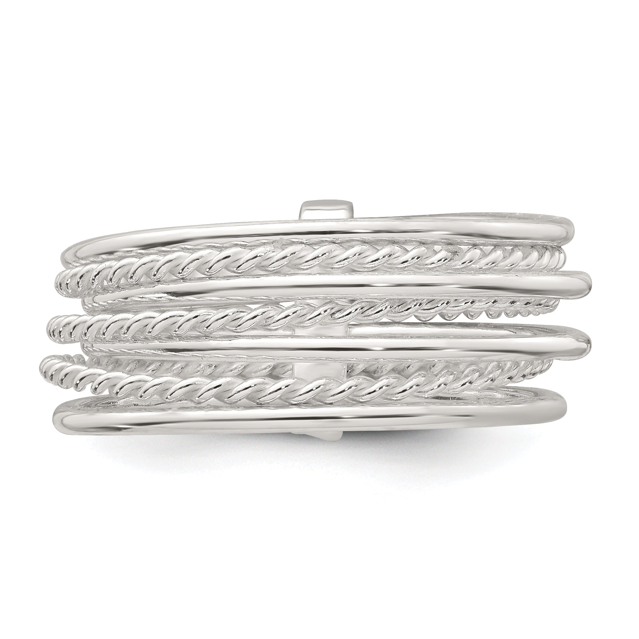Sterling Silver Polished and Textured Twisted Multi-Band Size 8 Ring