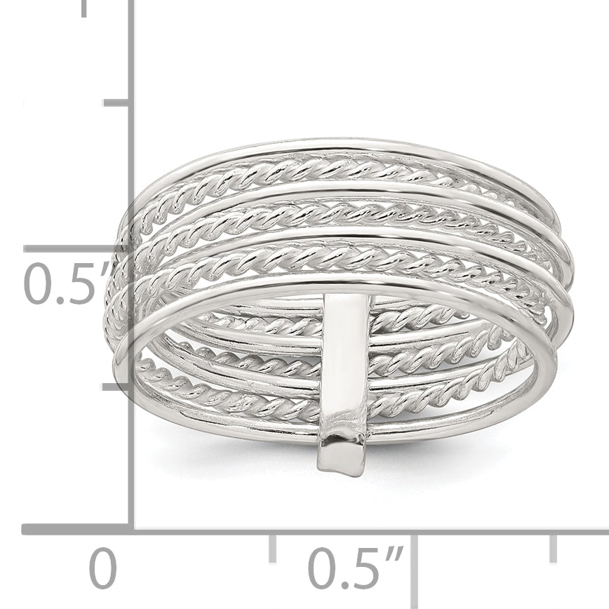 Sterling Silver Polished and Textured Twisted Multi-Band Size 8 Ring