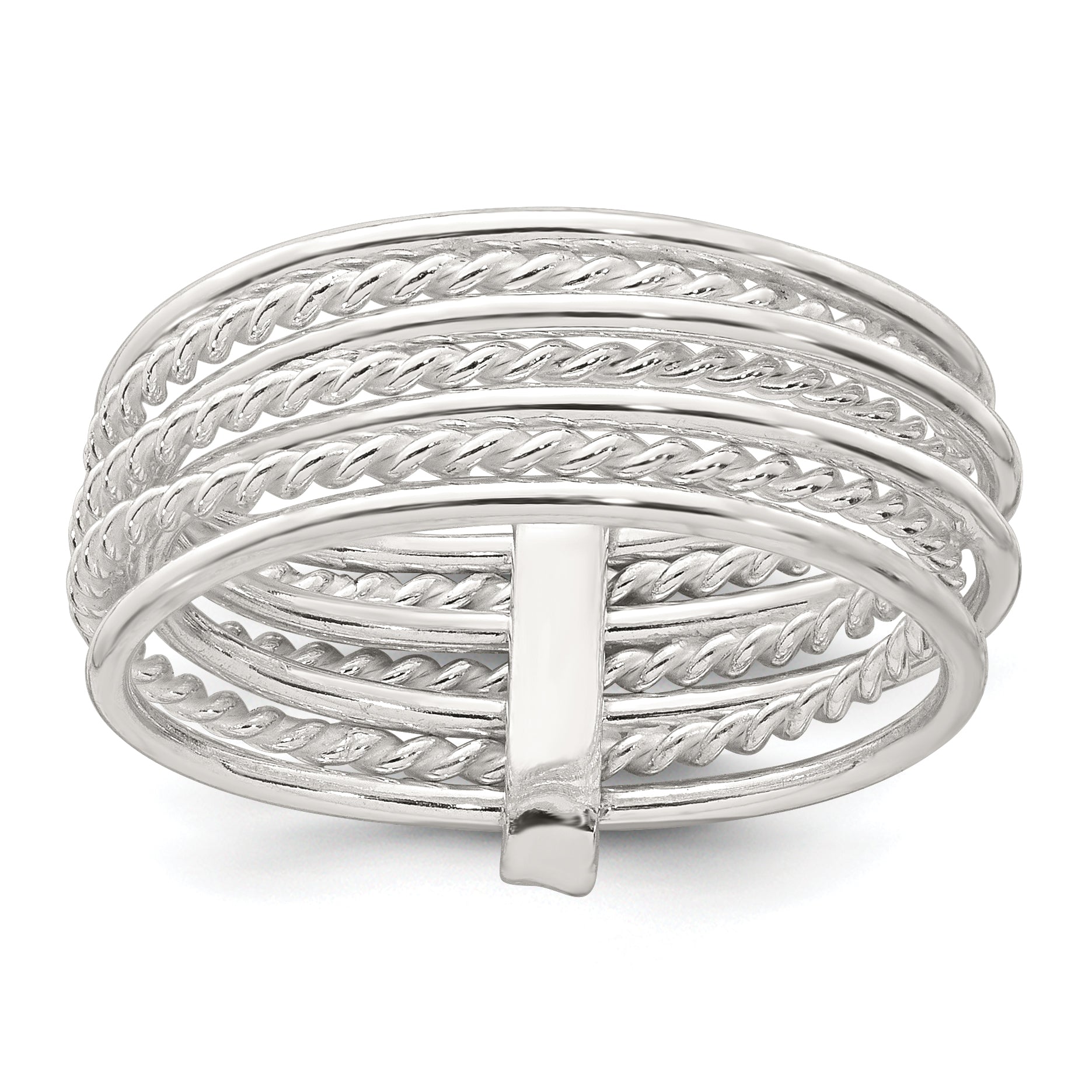 Sterling Silver Polished and Textured Twisted Multi-Band Size 8 Ring Main image