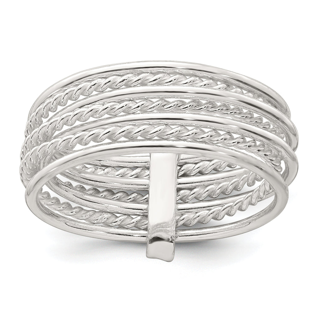 Sterling Silver Polished and Textured Twisted Multi-Band Size 8 Ring