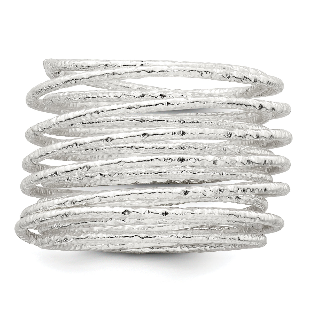 Sterling Silver Polished and Textured Wrapped Spring Size 7 Flexible Ring