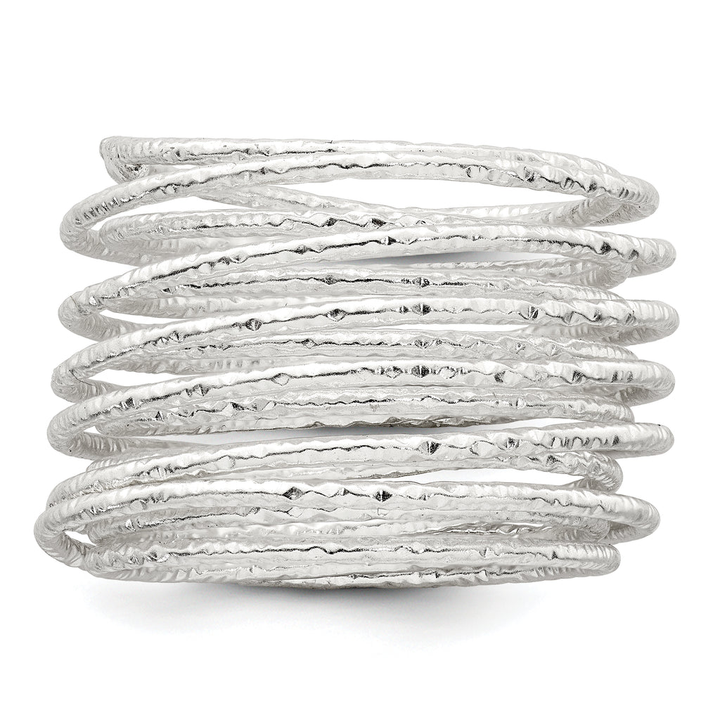 Sterling Silver Polished and Textured Wrapped Spring Size 8 Flexible Ring