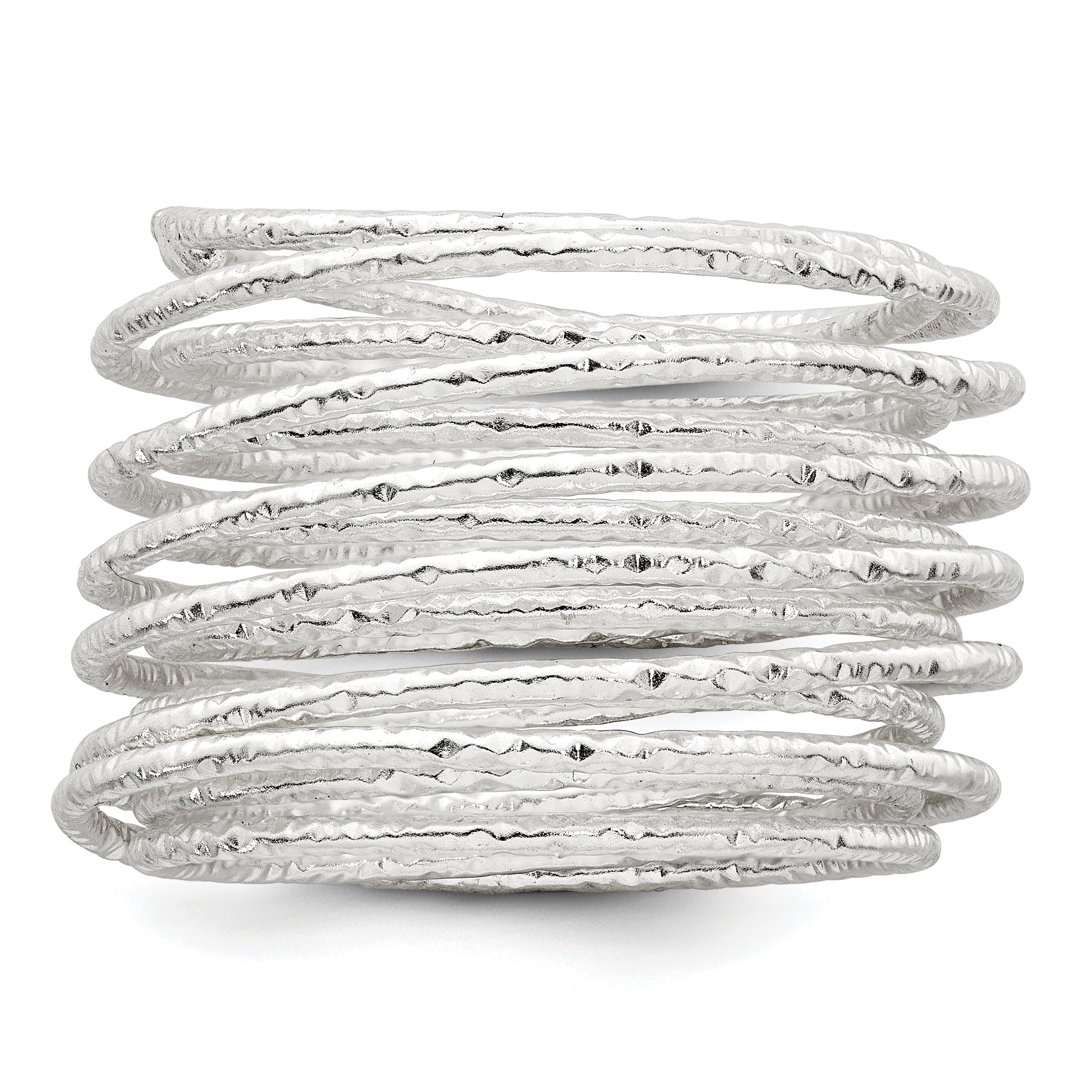 Sterling Silver Polished and Textured Wrapped Spring Size 8 Flexible Ring