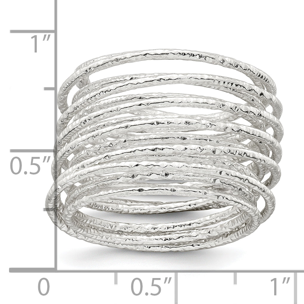 Sterling Silver Polished and Textured Wrapped Spring Size 8 Flexible Ring