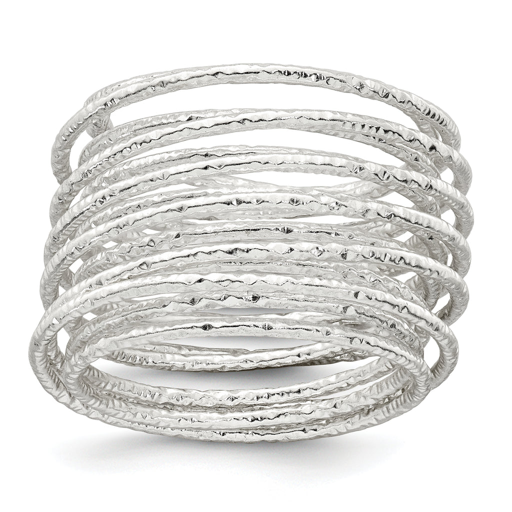 Sterling Silver Polished and Textured Wrapped Spring Size 8 Flexible Ring