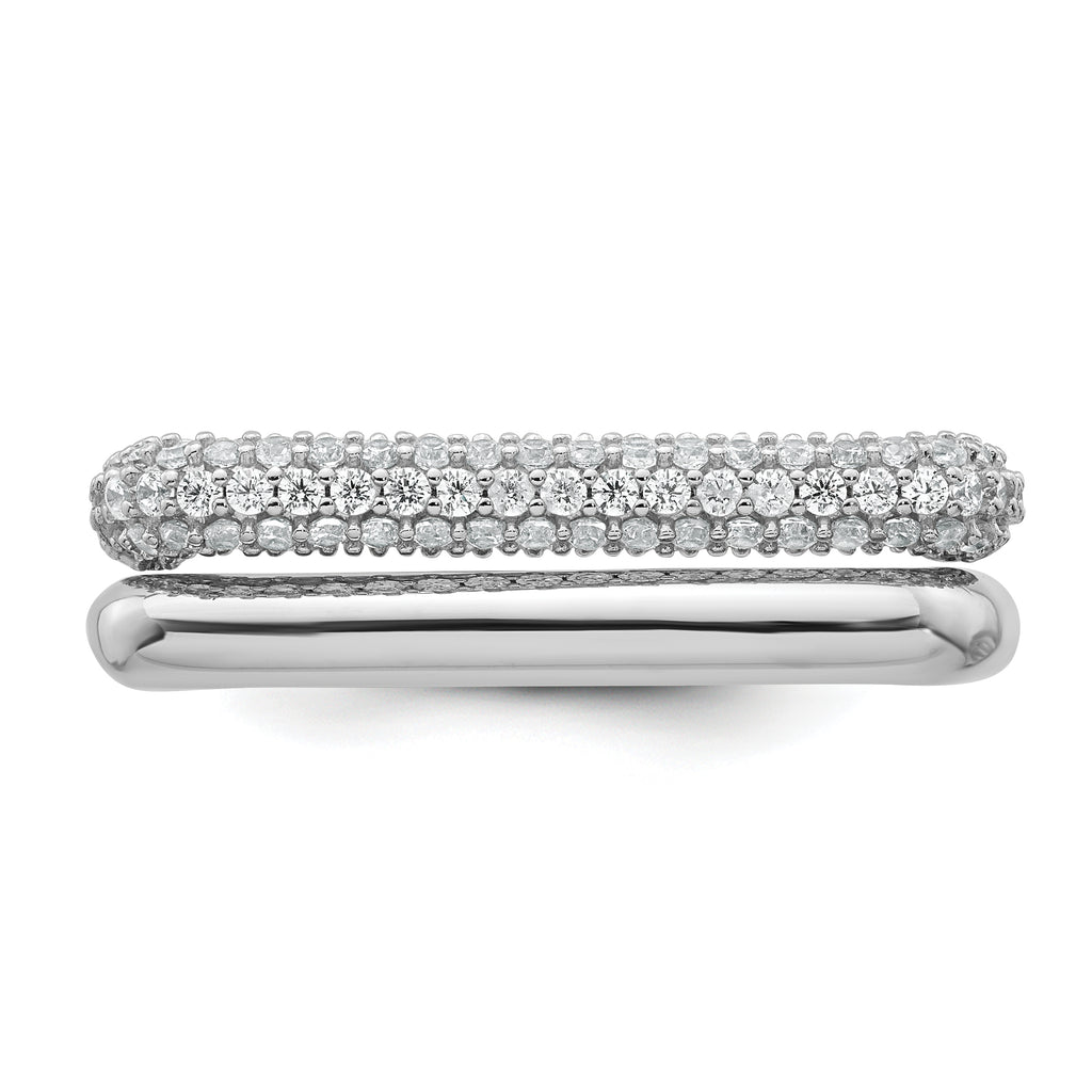 Sterling Silver Rhodium-plated Polished and Pave CZ Square Size 8 Two Ring Set