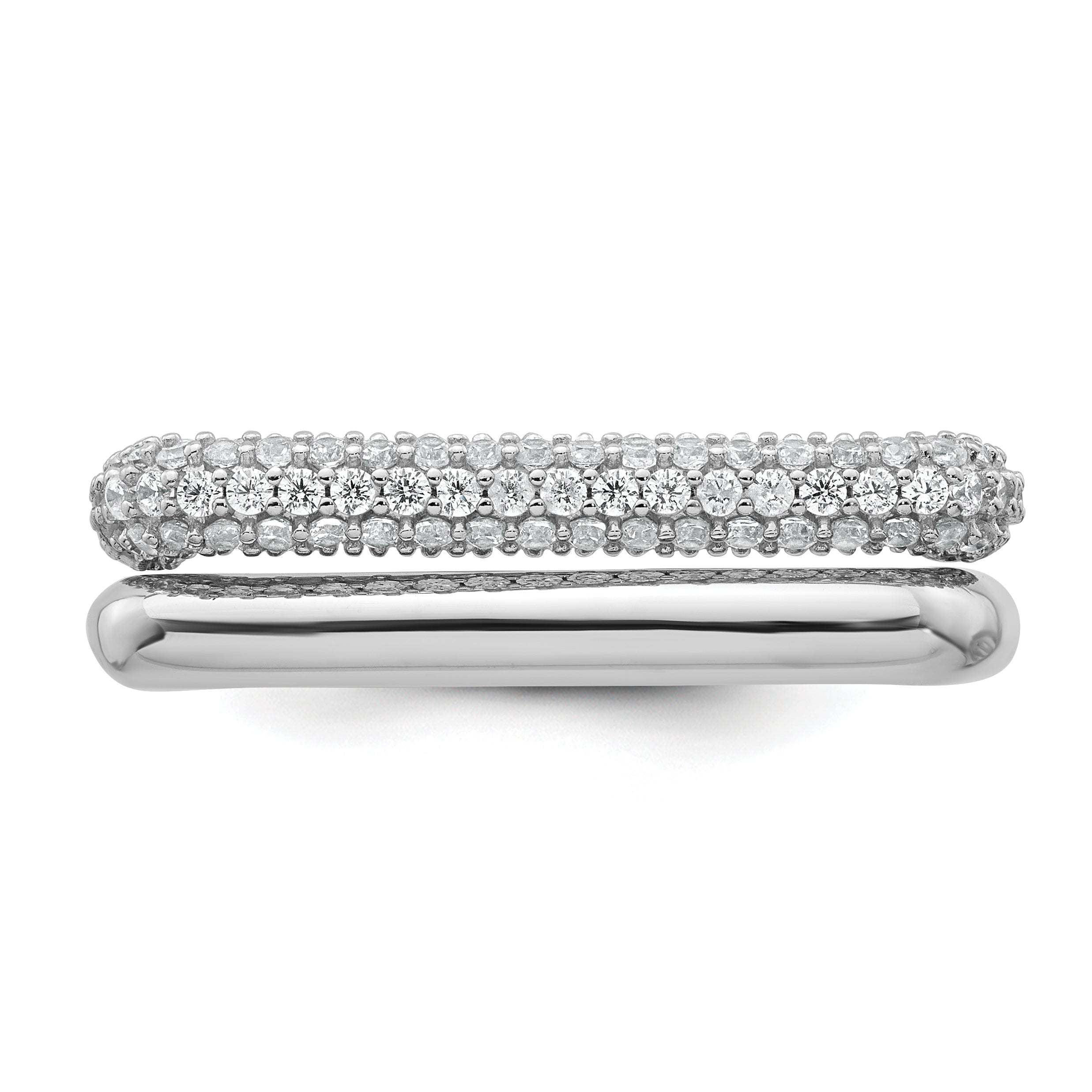 Sterling Silver Rhodium-plated Polished and Pave CZ Square Size 8 Two Ring Set