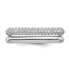 Sterling Silver Rhodium-plated Polished and Pave CZ Square Size 8 Two Ring Set