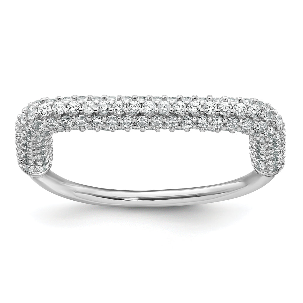 Sterling Silver Rhodium-plated Polished and Pave CZ Square Size 8 Two Ring Set