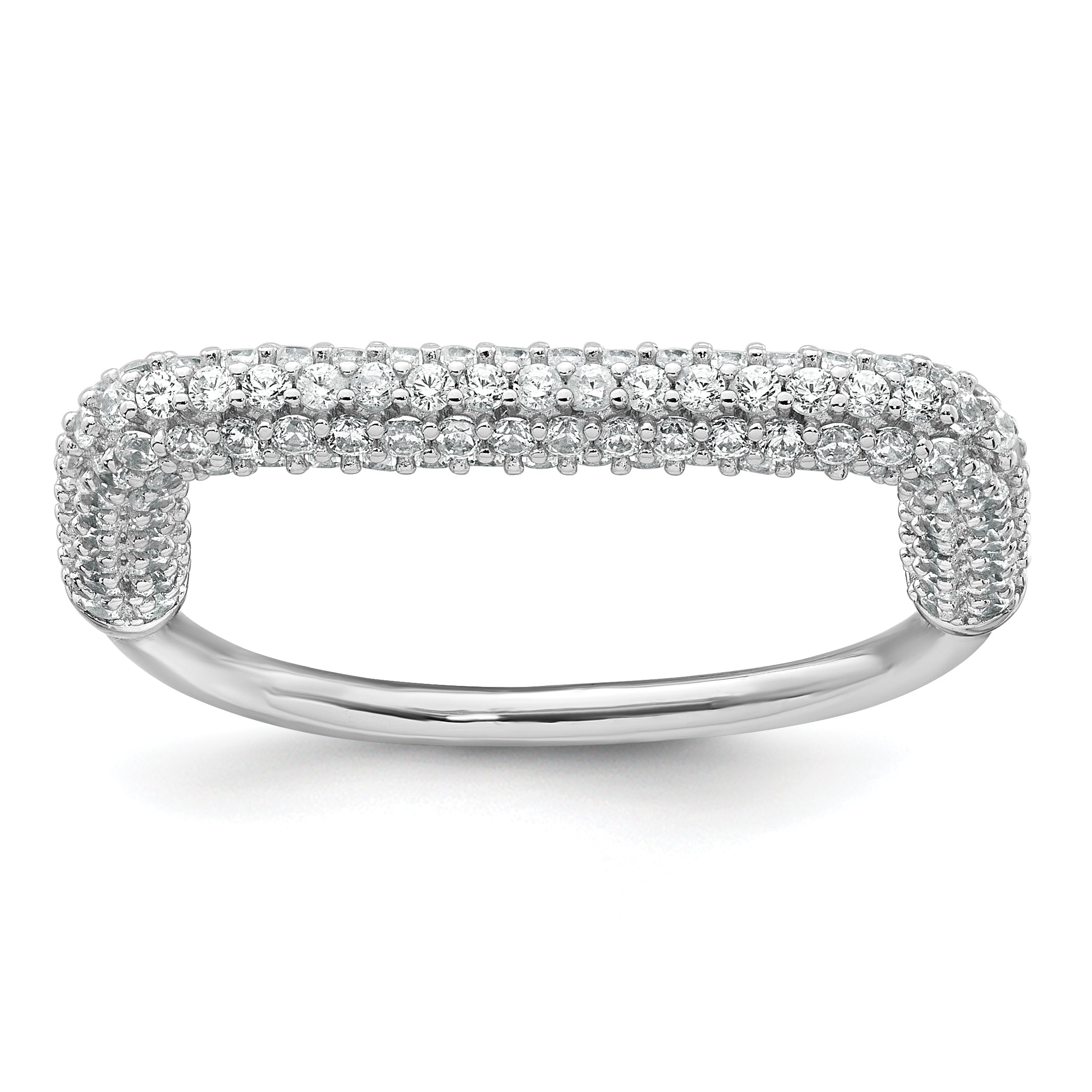 Sterling Silver Rhodium-plated Polished and Pave CZ Square Size 8 Two Ring Set