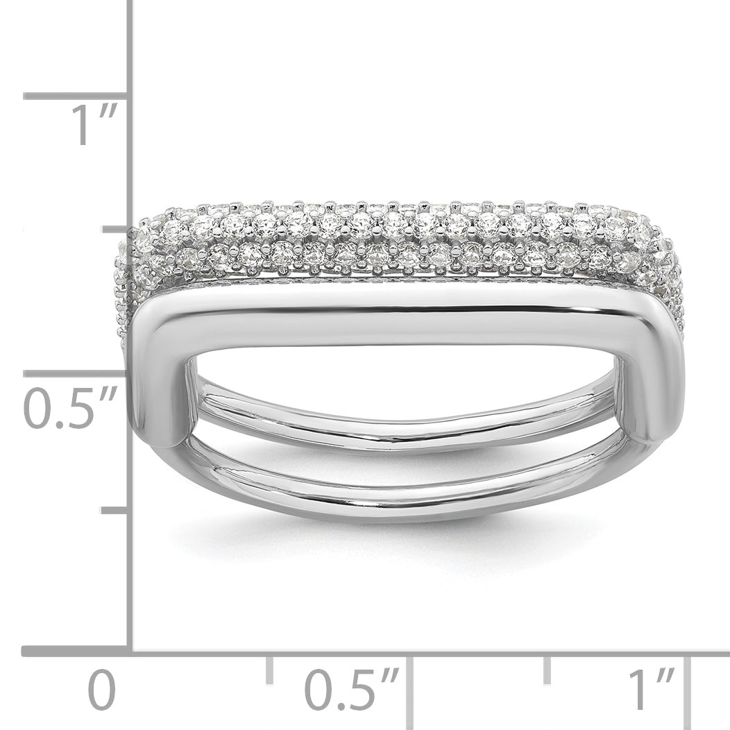 Sterling Silver Rhodium-plated Polished and Pave CZ Square Size 8 Two Ring Set