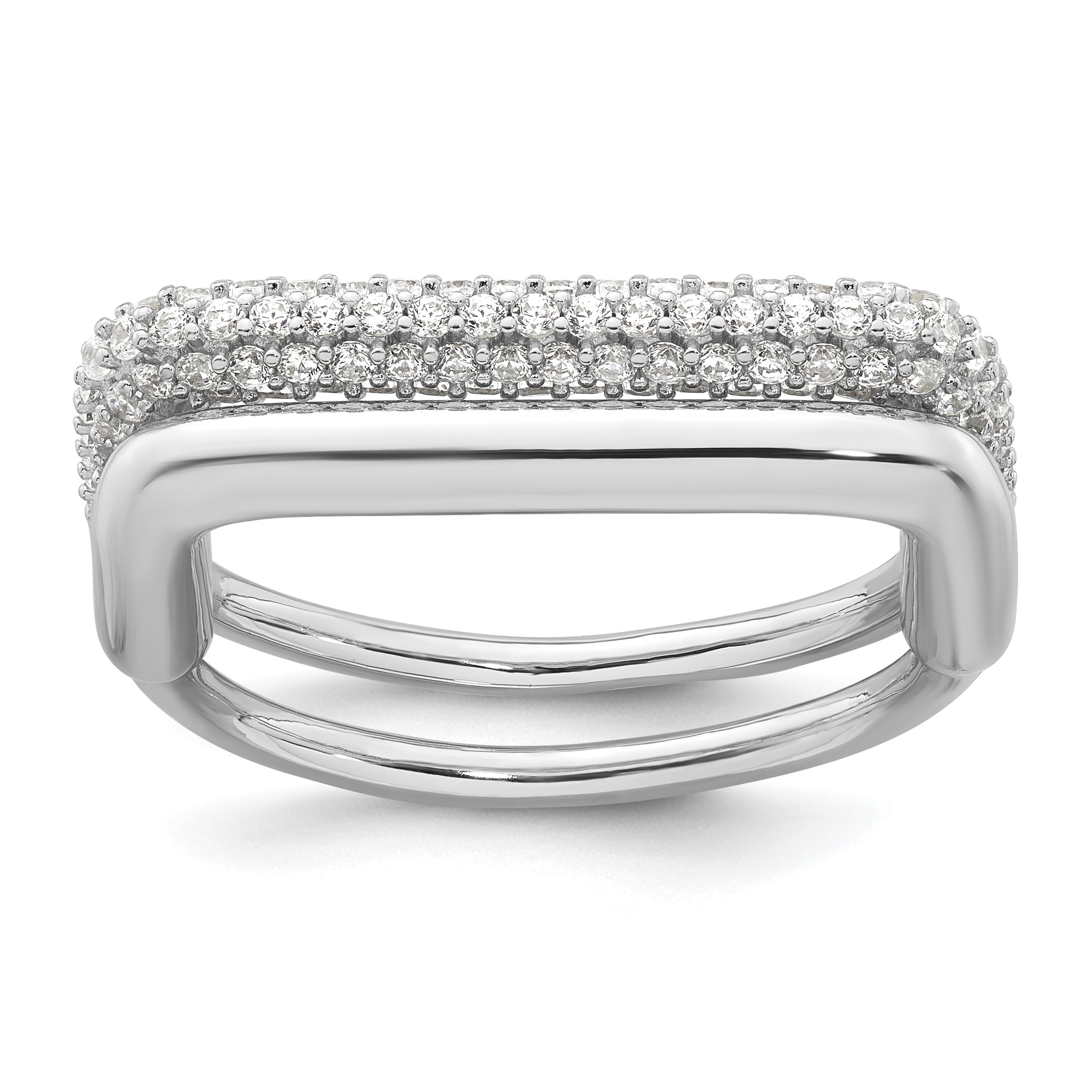Sterling Silver Rhodium-plated Polished and Pave CZ Square Size 8 Two Ring Set
